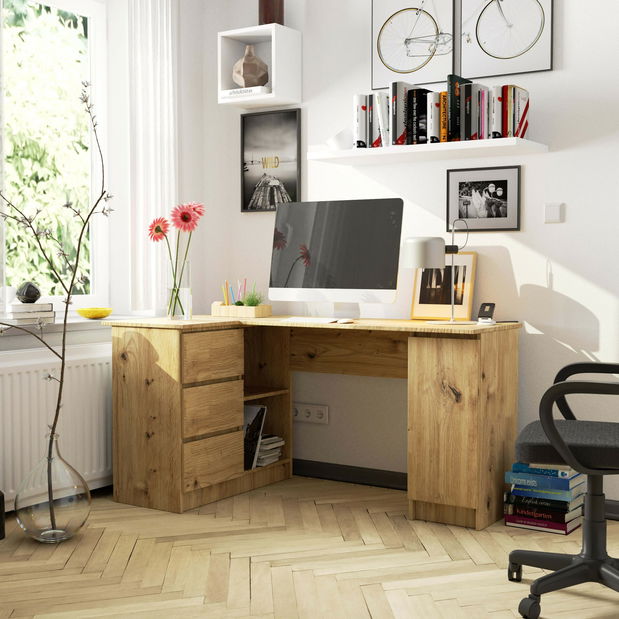 Rohový PC stolík Bevin (dub artisan) (L)