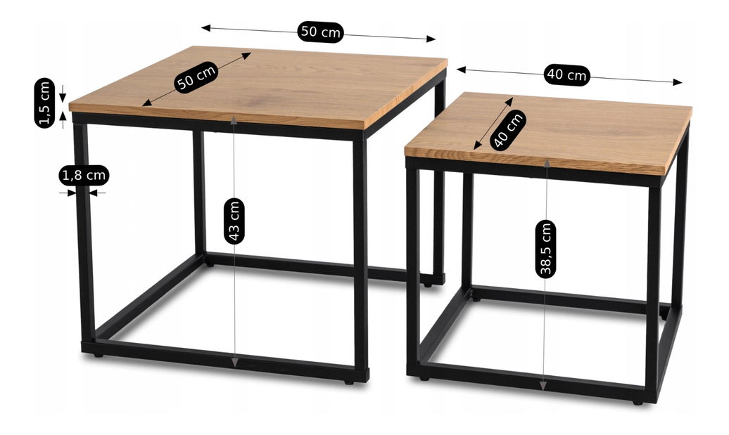 Set stolića za kavu (2 kom.) Climas (zlatni hrast + crna) 