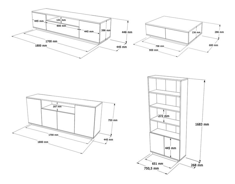 Set mobilier living Fera 19 (pin antlantic + alb)