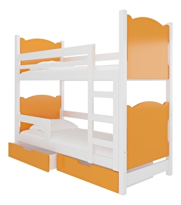 Poschodová detská posteľ 180x75 cm Marryann (s roštom a matracom) (biela + oranžová)