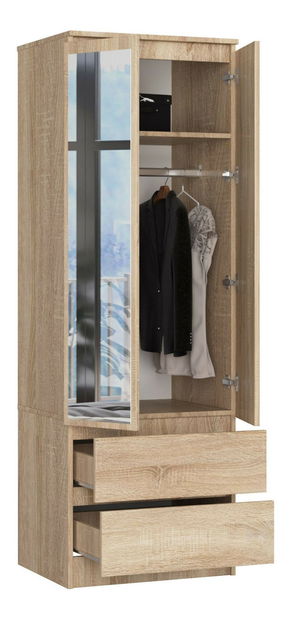 Šatníková skriňa Suman II (dub sonoma) (so zrkadlom)