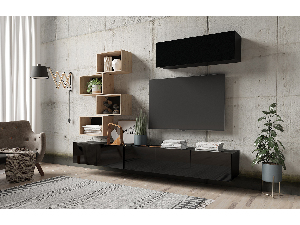 Mobilier living Calabria C29 BLACK (Negru + Stejar artisan) (fără iluminat)