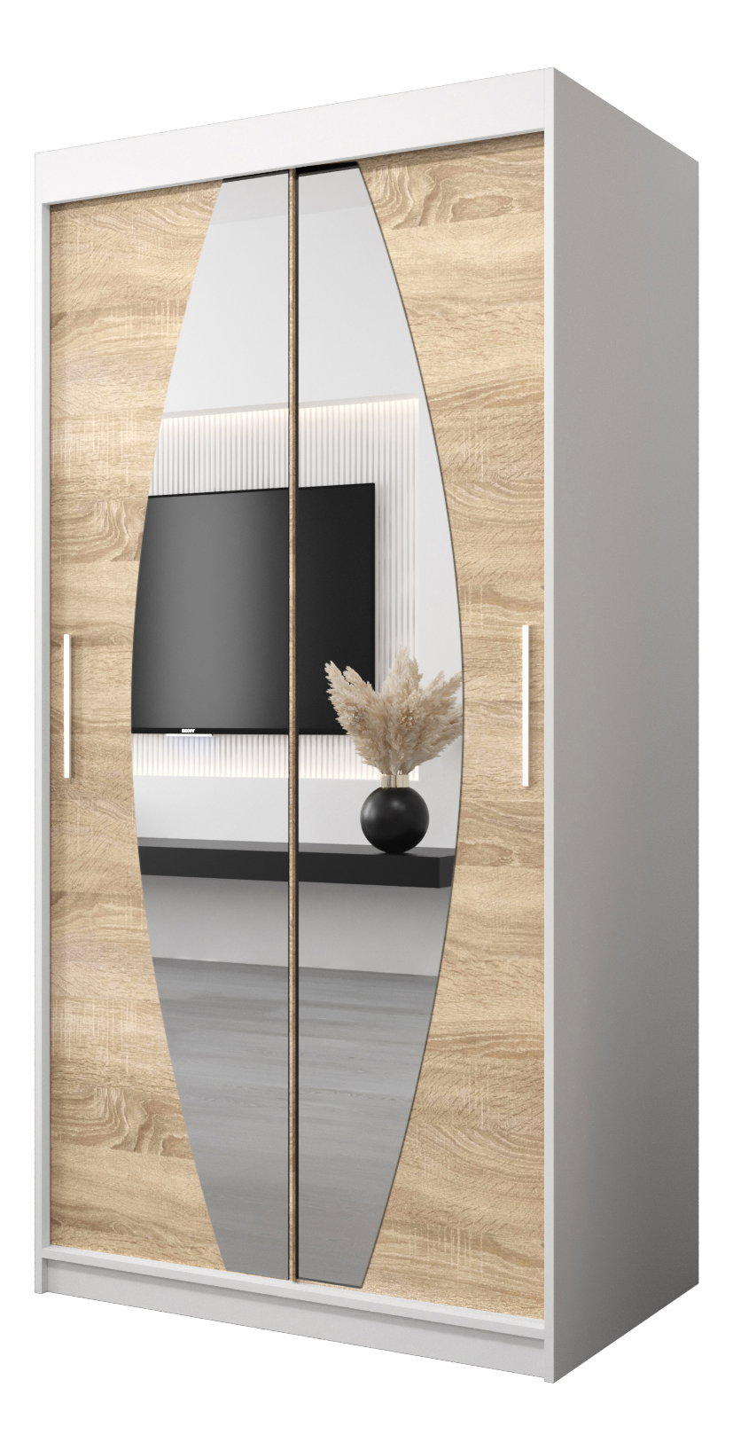 Ruhásszekrény 100 cm Eclipse (matt fehér + sonoma tölgy)