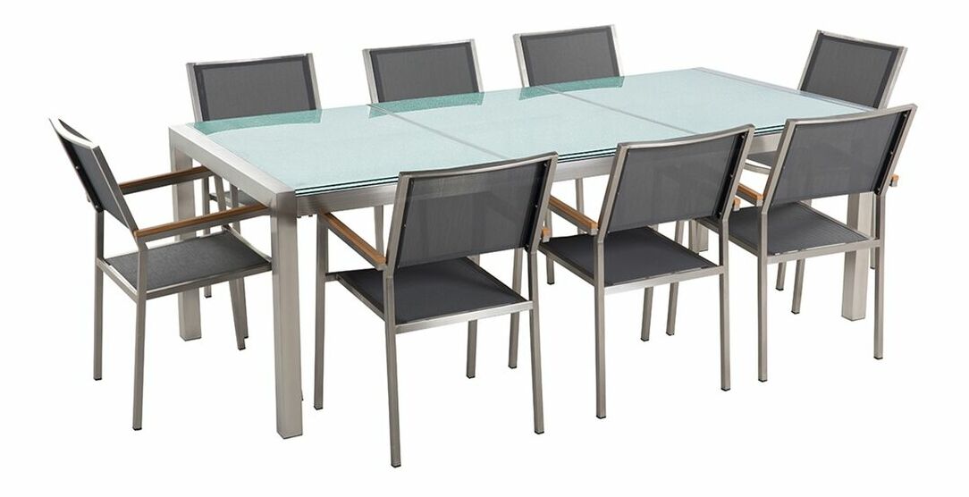 Set de masă pentru grădină Grosso (gri închis) (blat din sticlă 210x100 cm) (scaune gri)