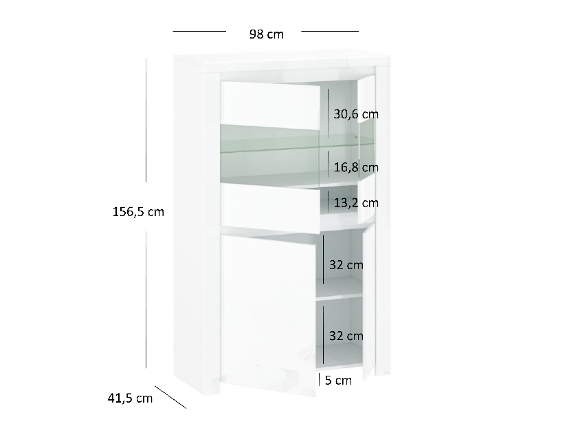 Vitrina Leona 2D2W (bijela sjajna)