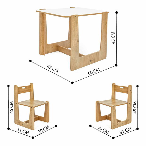 Set detský stolík a stolička Callie 2 (biela + naturálna)