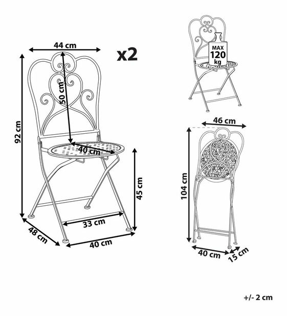 Set 2 ks. záhradných stoličiek TRAVISO (kov) (béžová)