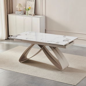 Blagovaonski stol na razvlačenje Lungo (bijeli mramor + kašmir) (za 6-8 osoba)