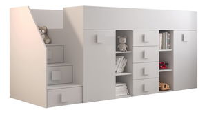 Pat multifuncțional 90 cm Toreno 3 (Alb + alb lucios + mânere alb lucios) (S)