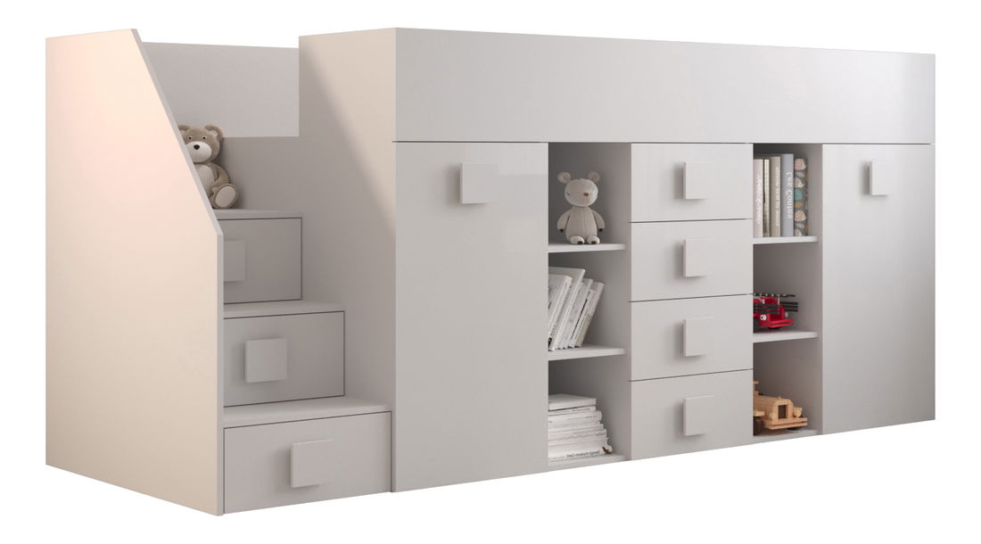 Pat multifuncțional 90 cm Toreno 3 (Alb + alb lucios + mânere alb lucios) (S)