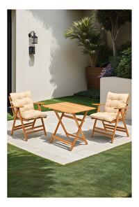Set mobilier de grădină masă și scaune Kikadu 2 (natural + crem) (pentru 2 persoane)