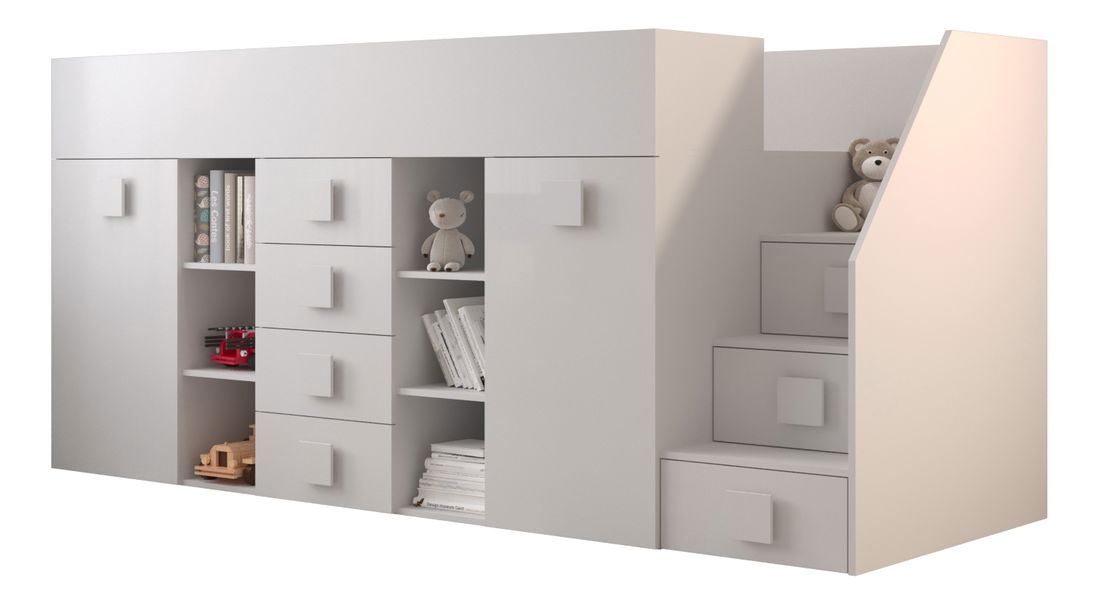 Kombinált gyerekágy 90 cm Toreno 3 (fehér + fényes fehér + fényes fehér fogantyúk) (J)