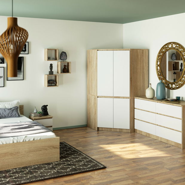 Dulap de haine de colț Sumergible (stejar sonoma + alb)