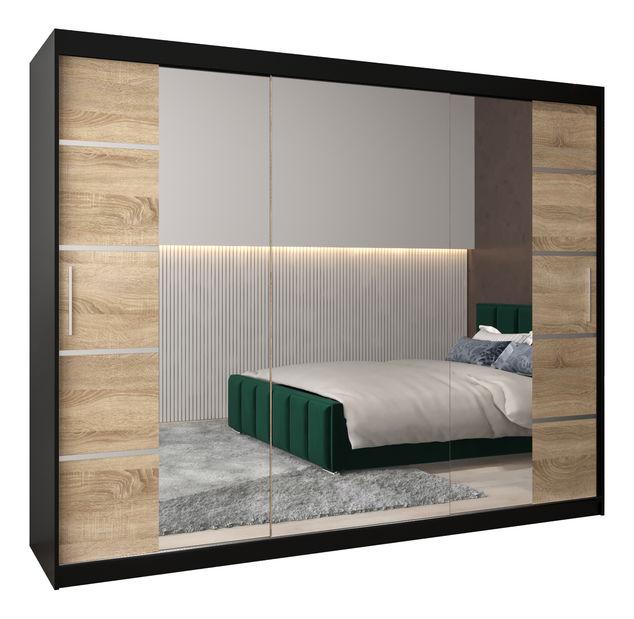 Šatníková skriňa 250 cm Verika 4 250 (čierna + dub sonoma)