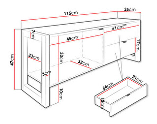 TV skrinka/stolík/stolík 120 Tudorov (Dub Wotan + Dub Wotan + Čierna)