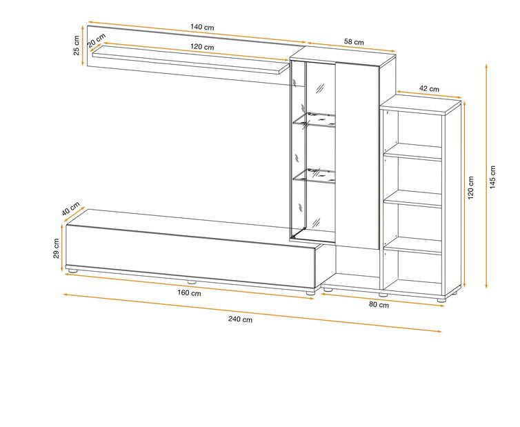 Obývacia stena Siluett (antracit + dub wotan) (s LED osvetlením)