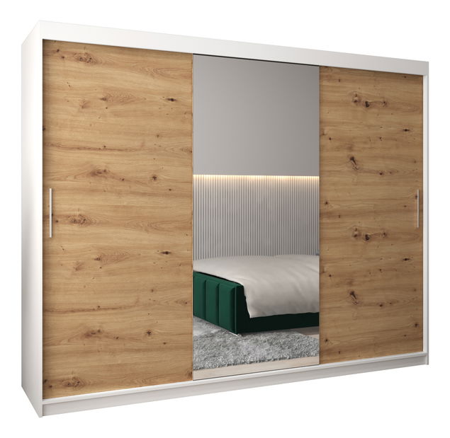 Šatníková skriňa 250 cm Toki 1 (Biela matná + Dub artisan)
