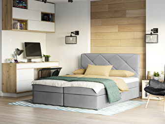 Manželská posteľ Boxspring 180x200 cm Karum (svetlosivá) (s roštom a matracom) (sivá)