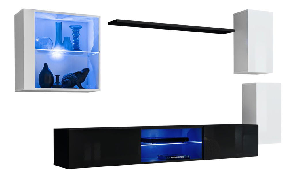 Set za dnevni boravak Shelly 26 WS SW 23 (bijela mat + bijela sjajna + crna mat + crna sjajna)