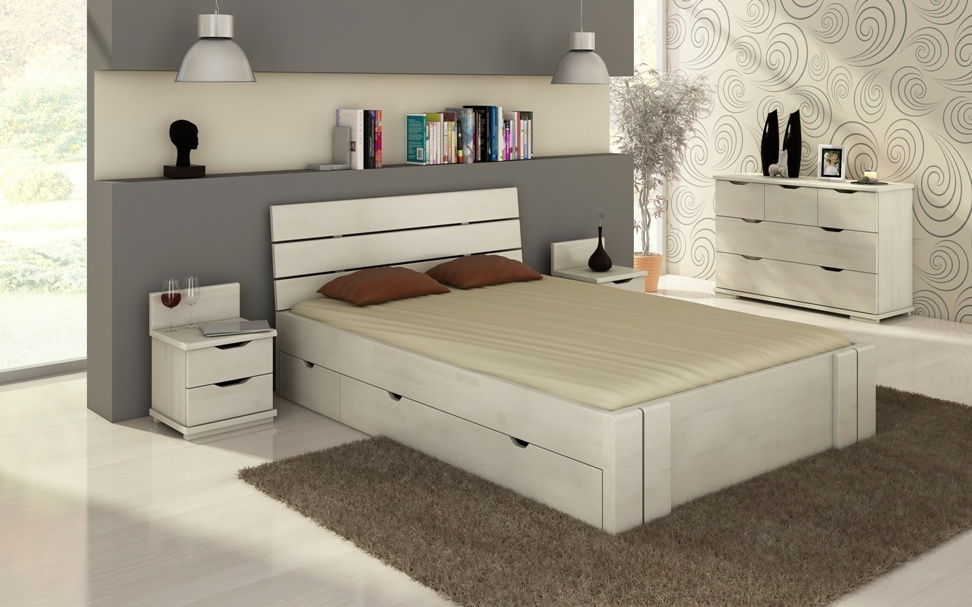 Manželská posteľ 180 cm Naturlig Tosen High Drawers (buk)