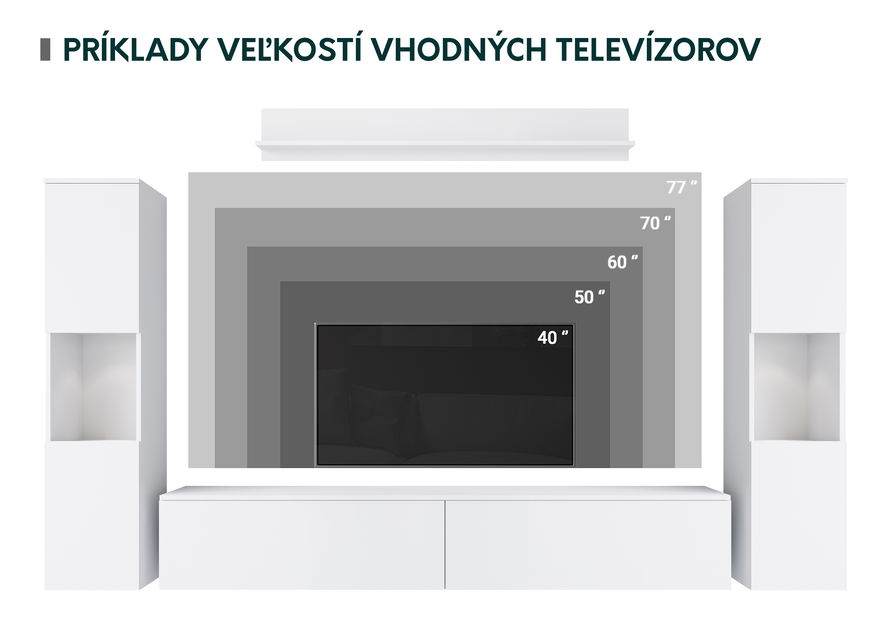 Obývacia stena Nova XL (dub wotan + biely lesk) (osvetlenie LED biele)