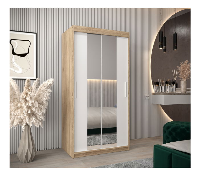 Ruhásszekrény 100 cm Toki 1 (szonoma tölgy + matt fehér)