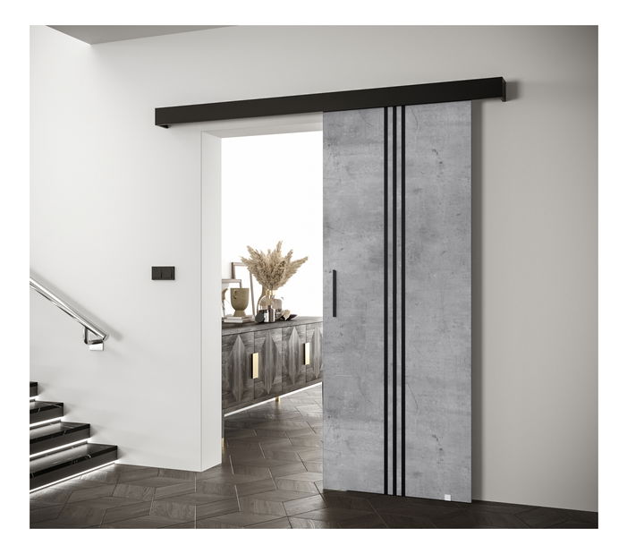 Tolóajtó 90 cm Sharlene V (beton + matt fekete + fekete)