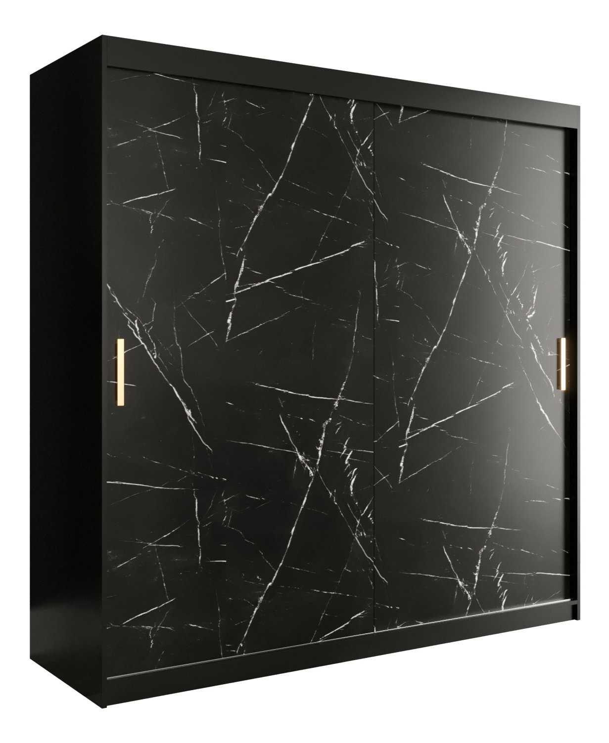 Dulap de haine 200 cm Marbelo T (mat negru + marmură neagră)