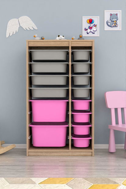 Organizator jucării Dremonka 6 (Stejar sonoma + Gri + roz)