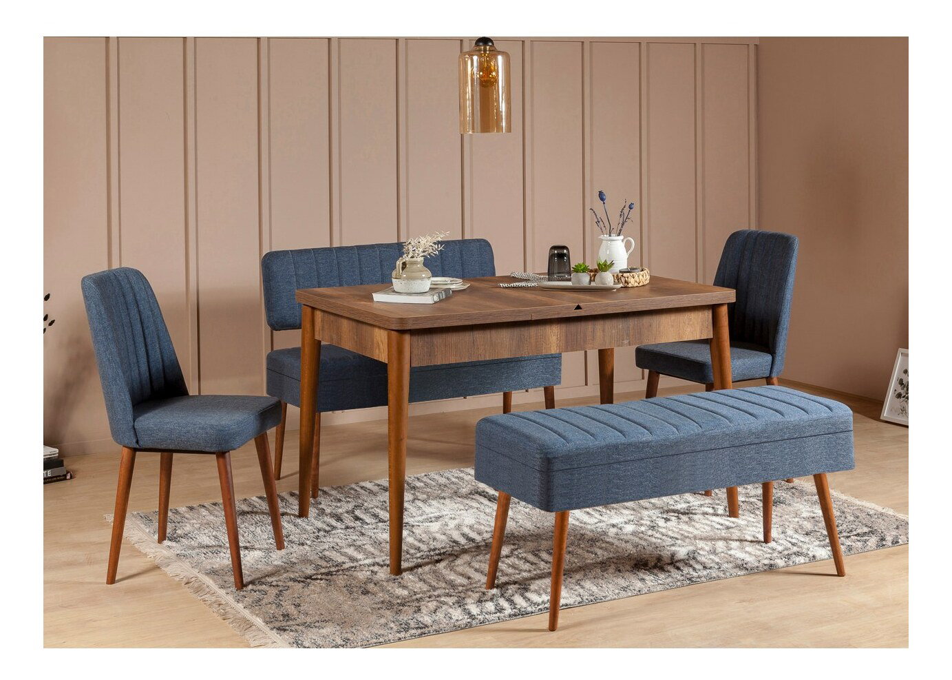 Jedálenský set Vlasta 2 (orech + tmavomodrá) (pre 6 osôb)