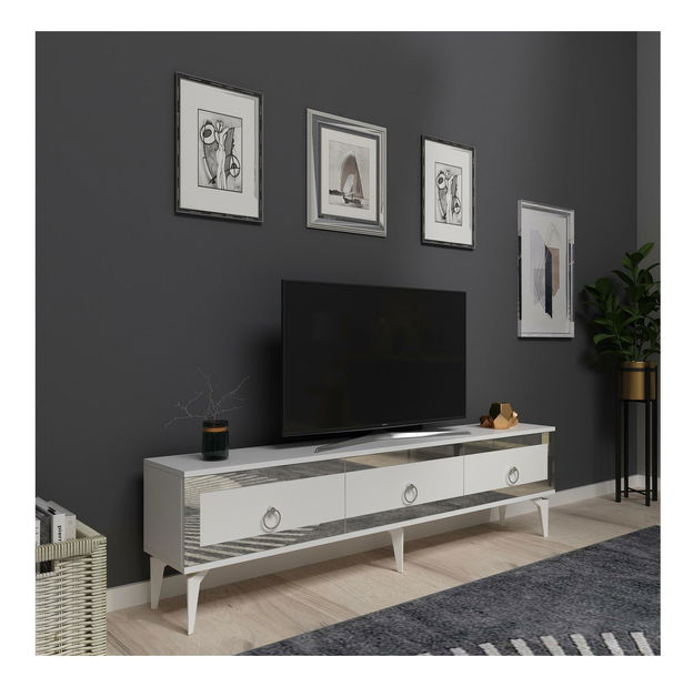 Masă TV/Dulap Muvuta 2 (alb + argintiu) 