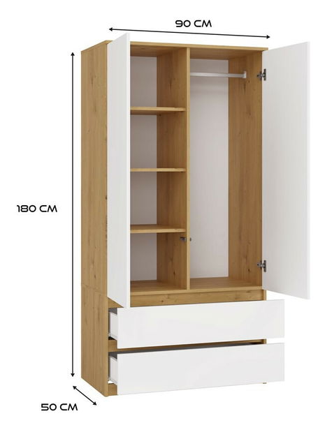 Ruhásszekrény Musecalo 1 (artisan tölgy + fehér)