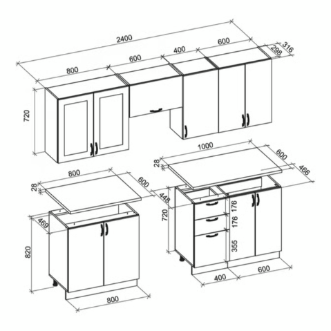 Bucătărie 240 cm Vektora (alb + albastru închis)