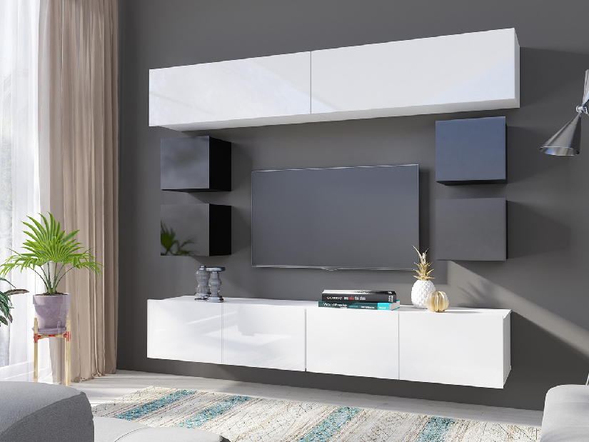 Mobilier living Calabria C16 (Negru + Alb) (fără iluminat)