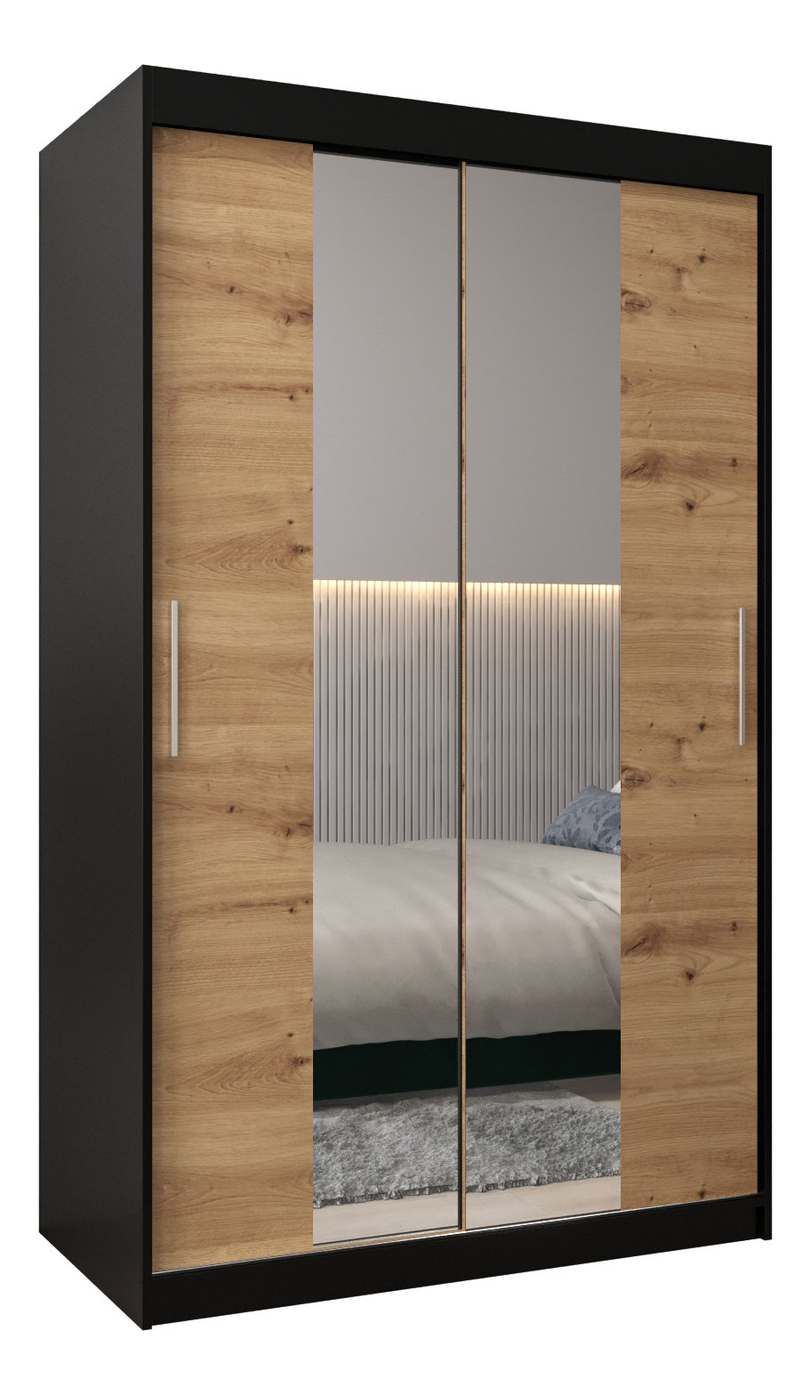 Ruhásszekrény 120 cm Toki 1 (matt fekete + artisan tölgy)