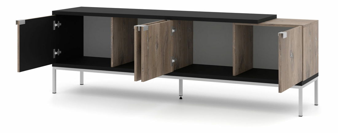 Masă TV 200 4D Toleo (Stejar flasgstaff + Negru + argintiu)