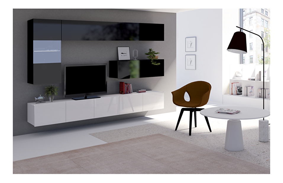 Mobilier living Calabria C4 (Negru + Alb) (fără iluminat)