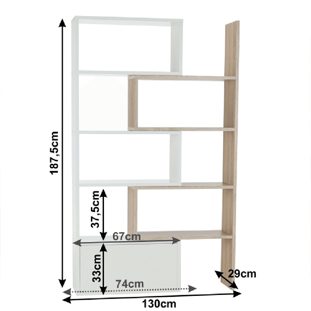 Regál Unwest (biela + dub sonoma)