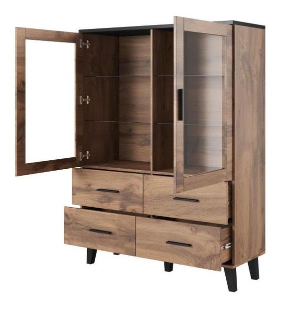 Vitrína Lester (čierna + dub wotan)