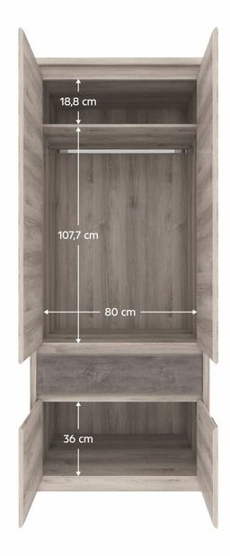 Šatníková skriňa JESS (gaštan nairobi + onyx)