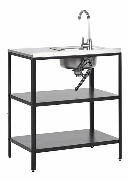 Insulă de bucătărie pentru grădină Vianney (Negru) (cu chiuvetă)