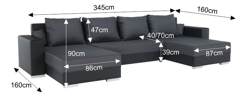 Rohová sedačka U Estevot (čierna + sivá) (P)