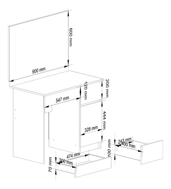 Toaletný stolík Parijat (biela) (so zrkadlom) (P)