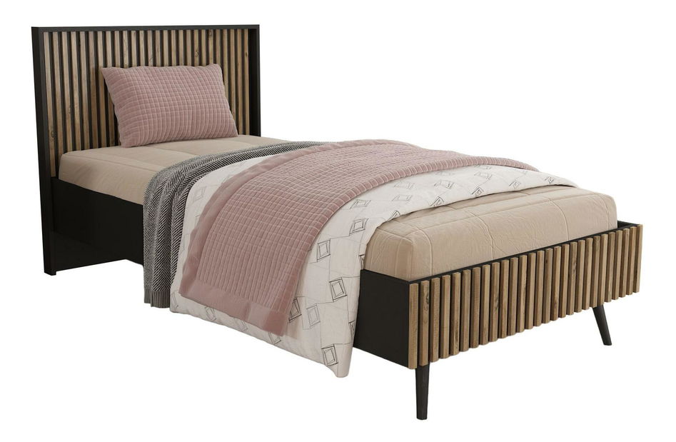 Pat matrimonial 160 cm Franc 52 (lemn negru + pin atlantic)