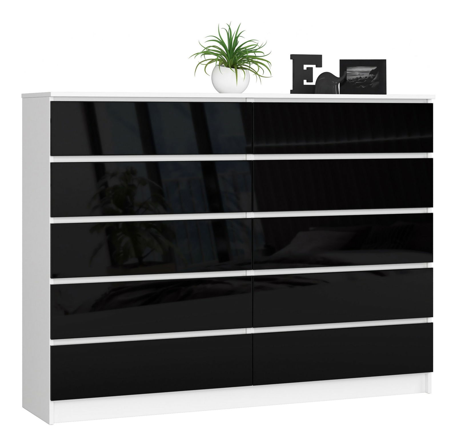 Komód Kurtinaitis 10SZ (fehér + fekete fényes)