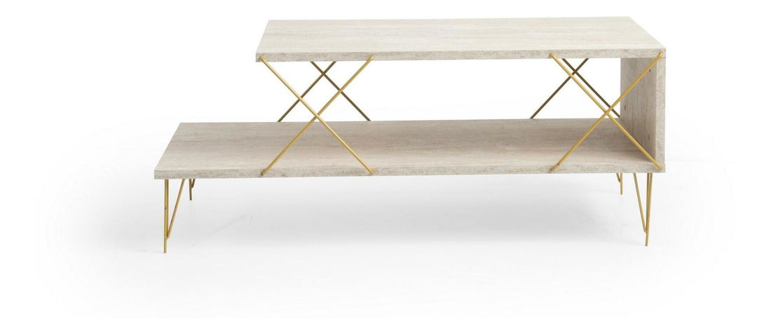 Konferenčný stolík Loira (zlatá + mramor svetlý)