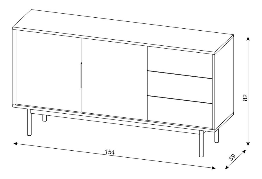 Komoda Vintana 2D3S (crna + zlatne ručke)