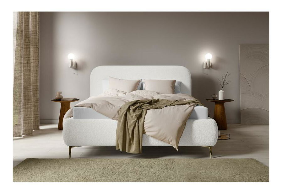 Pat matrimonial 140 cm Mononoke 140 (cu somieră) (crem + auriu)