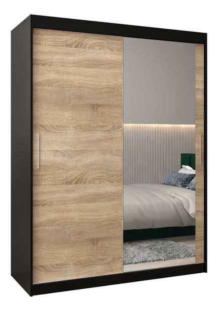 Dulap de haine 150 cm Toki 2 (negru mat + stejar sonoma)
