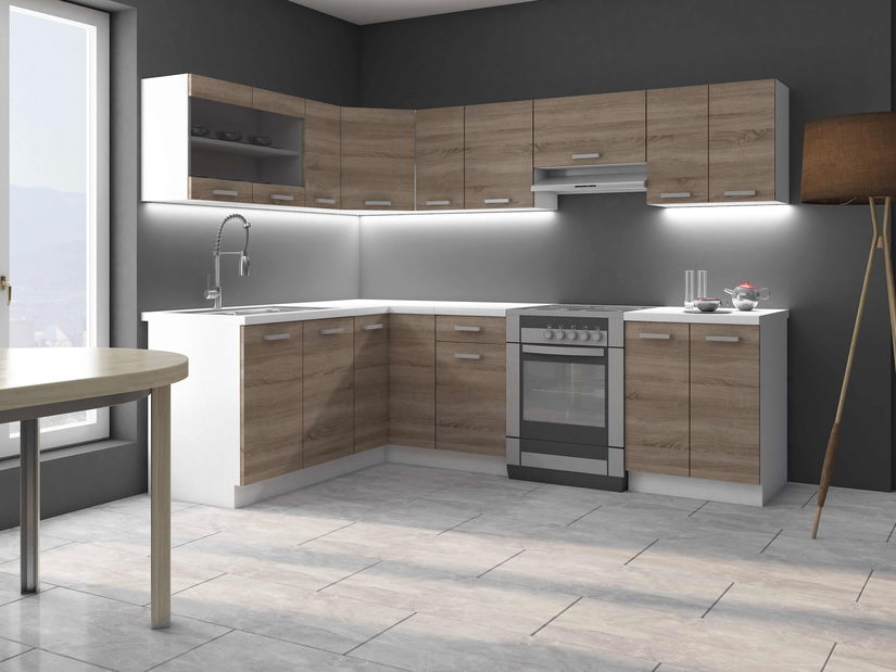 Dulap superior de bucătărie Domton 60 G-60 2F (alb + stejar sonoma truflă)